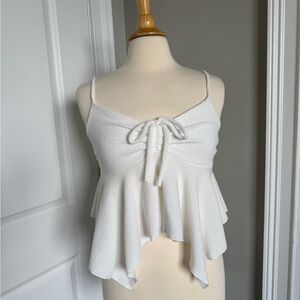 Gaze White Camisole with Tie Front and Asymmetrical Peplum